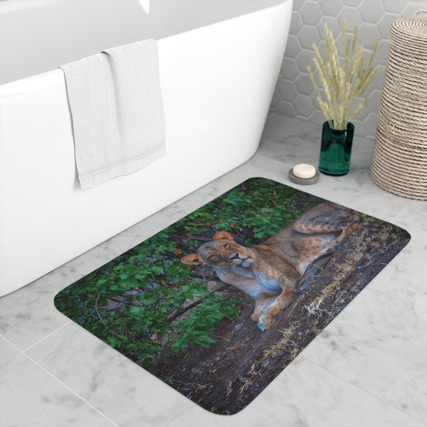 Dreaming About a Lioness Memory Foam Bath Mat from Enjoy Nature