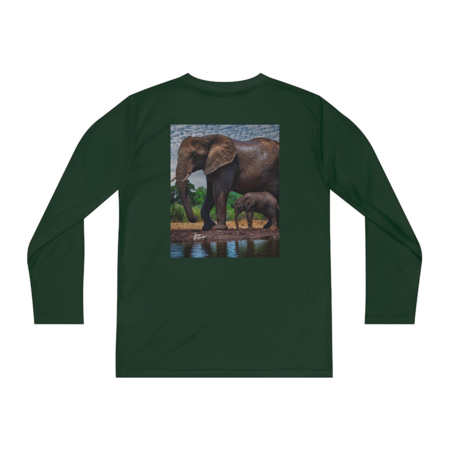 Youth Competitor Long Sleeve Tee with Elephant Baby with Mom at Watering Hole by Enjoy Nature