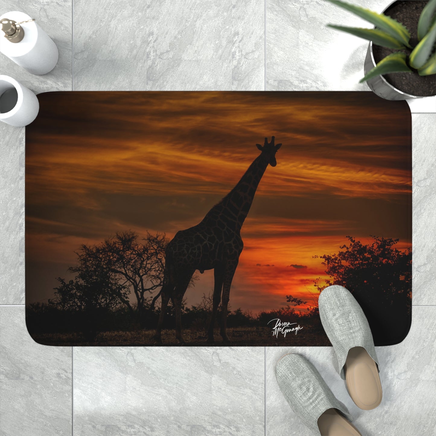 Forest Giraffe at Sunset Memory Foam Bath Mat from Enjoy Nature