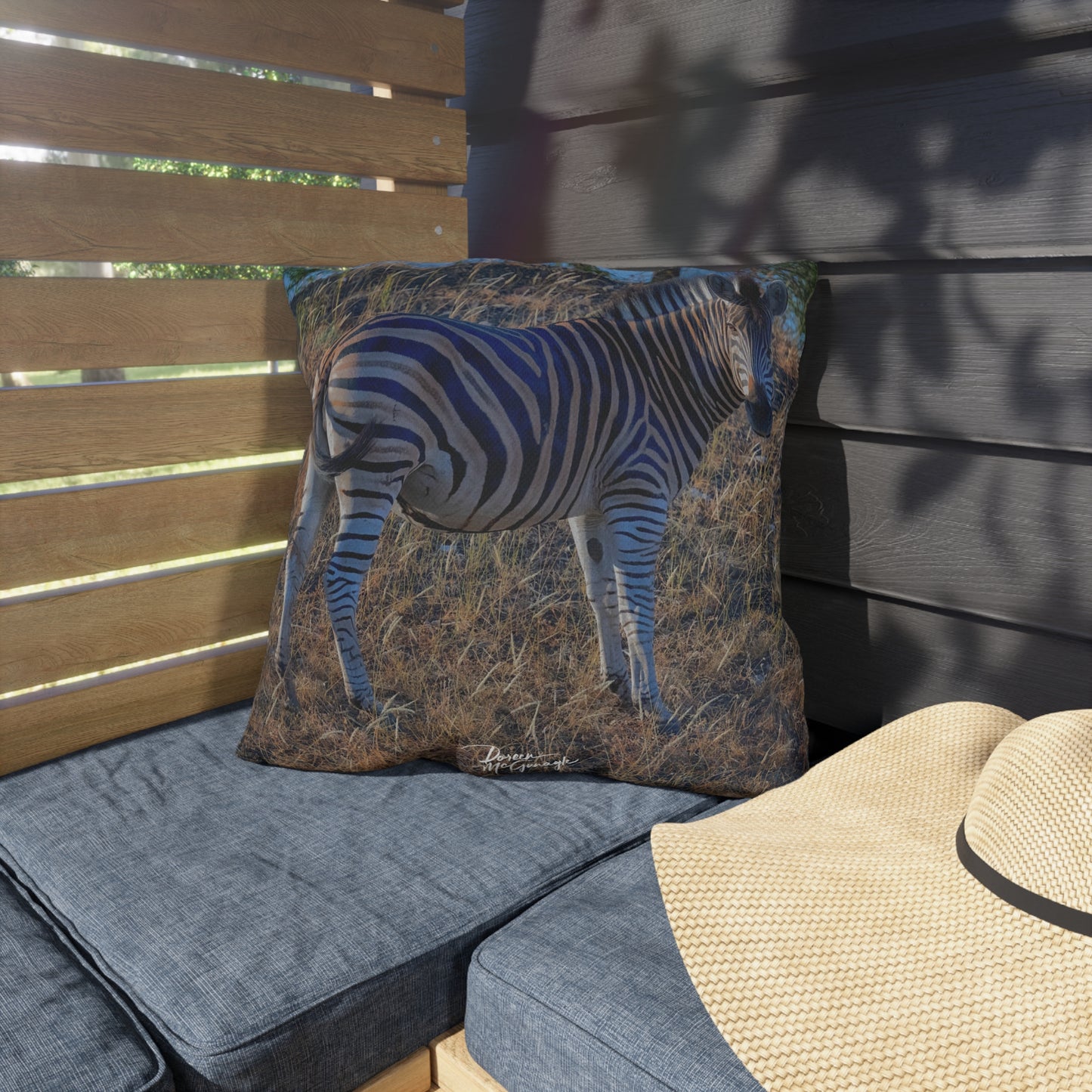 Enjoy Nature Outdoor Pillow with Baby Zebra – Artistic, Comfy, and Durable Decorative Accent