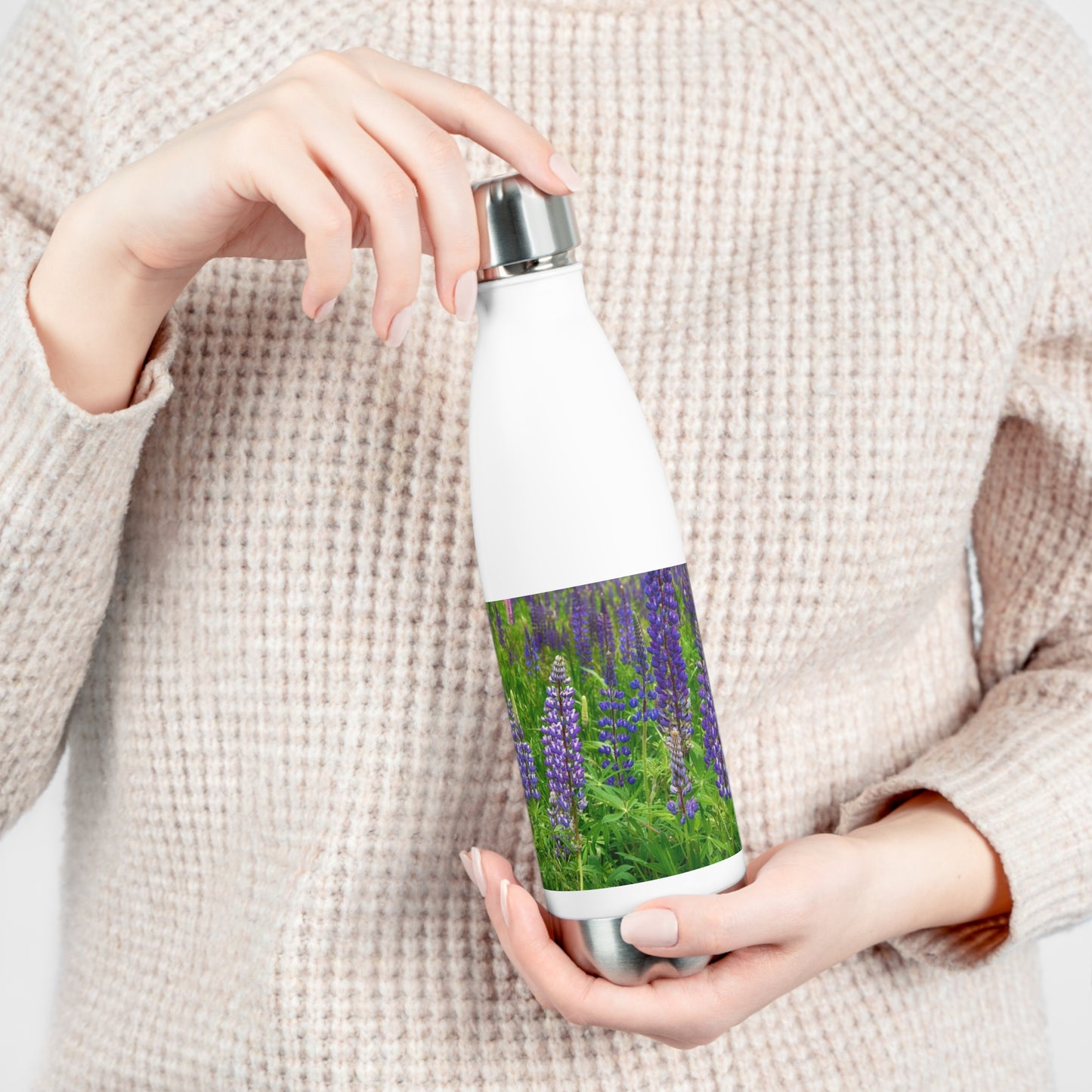 Eco friendly Water Bottle, Field of Wild Lupines, 20oz Insulated Bottle