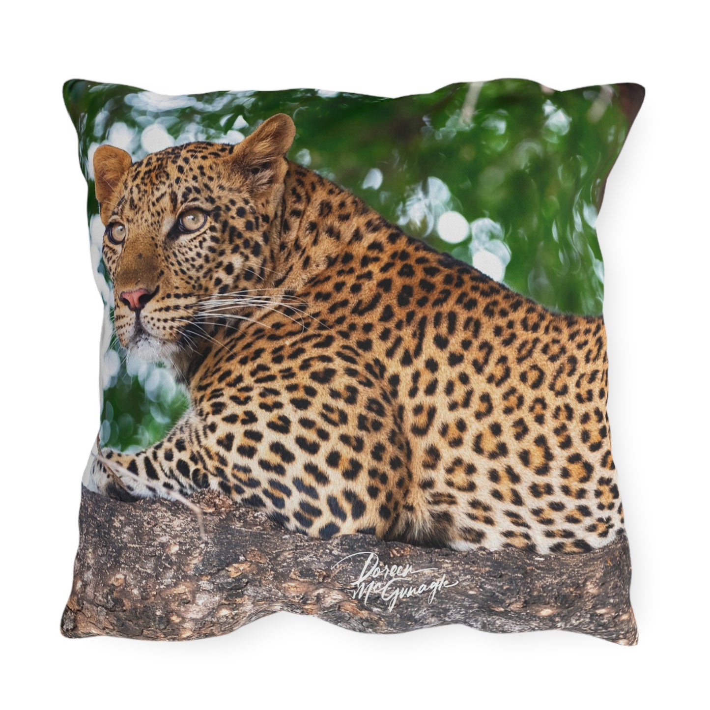 Enjoy Nature Outdoor Pillow with Leopard in Tree – Artistic, Comfy, and Durable Decorative Accent