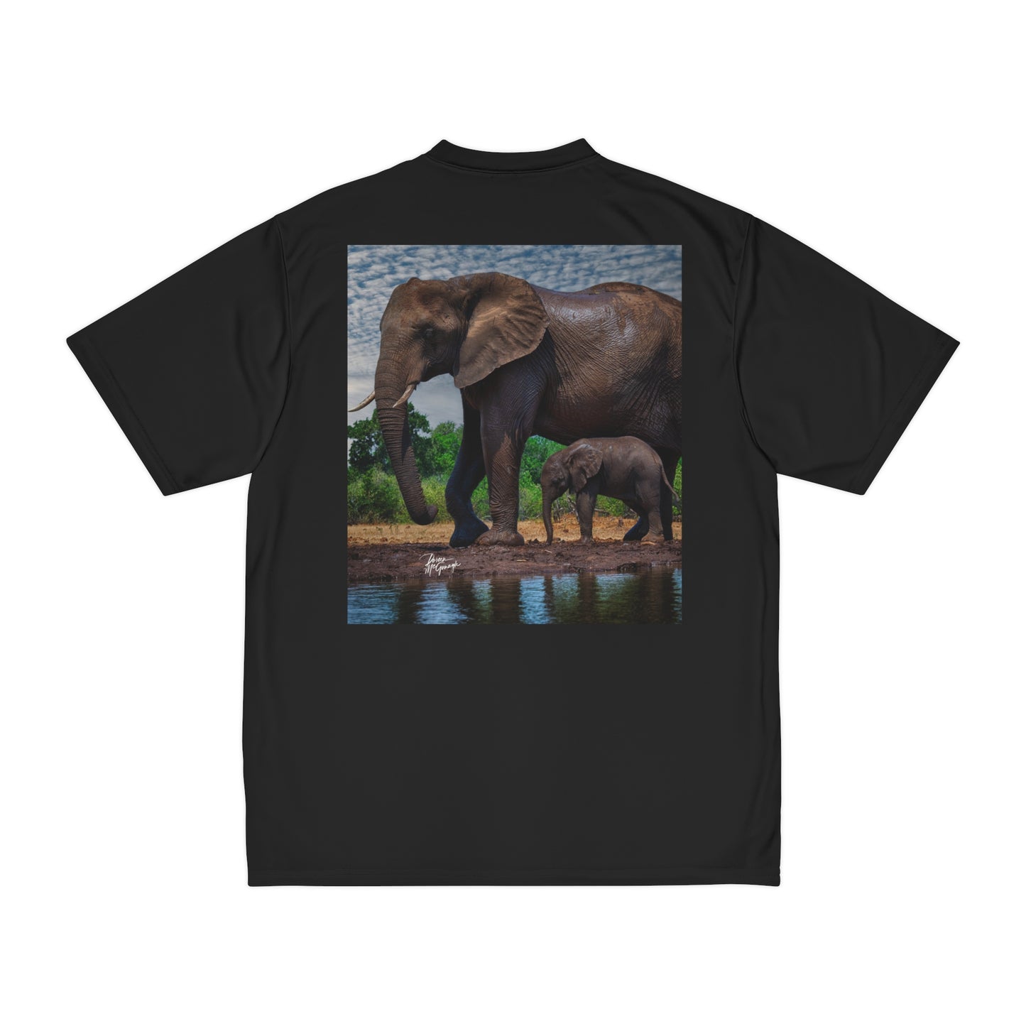 Men's Performance T-Shirt with Fine Art Image of Elephant Baby with Mom by Enjoy Nature