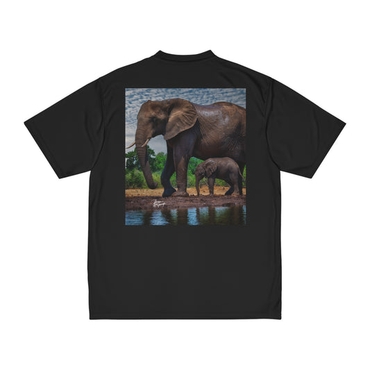 Men's Performance T-Shirt with Fine Art Image of Elephant Baby with Mom by Enjoy Nature