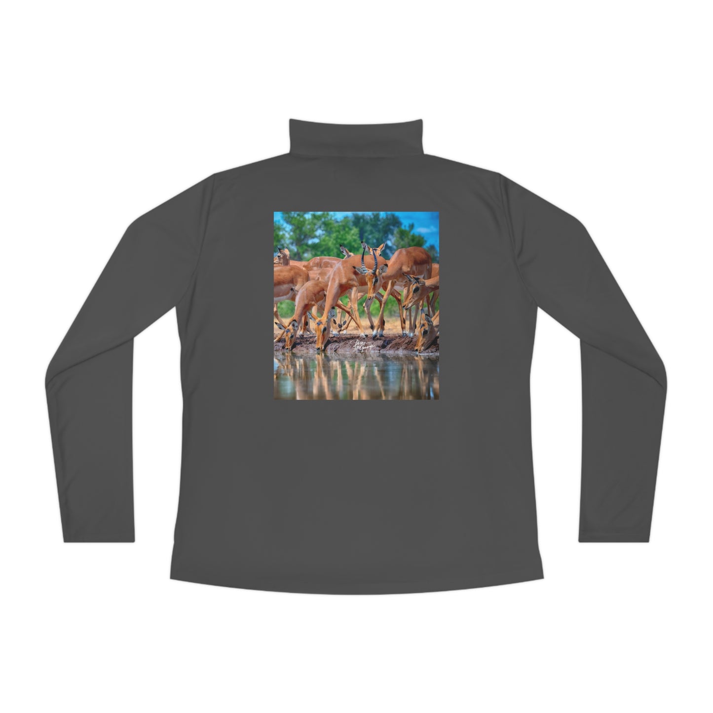 Ladies Quarter-Zip Pullover with Fine Art Image of African Antelope by Enjoy Nature