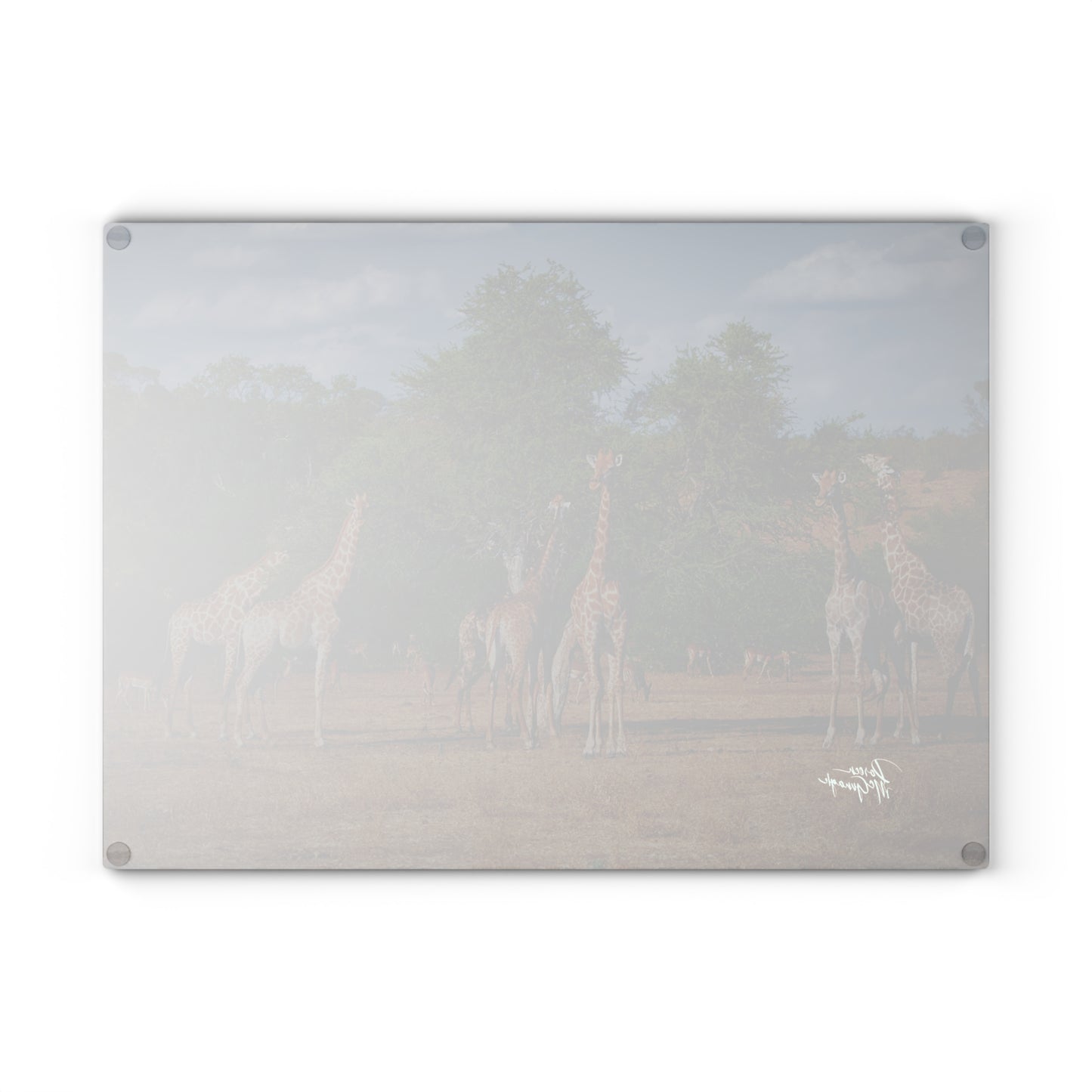 Enjoy Nature Glass Charcuterie Cutting Board with Giraffe Family Design