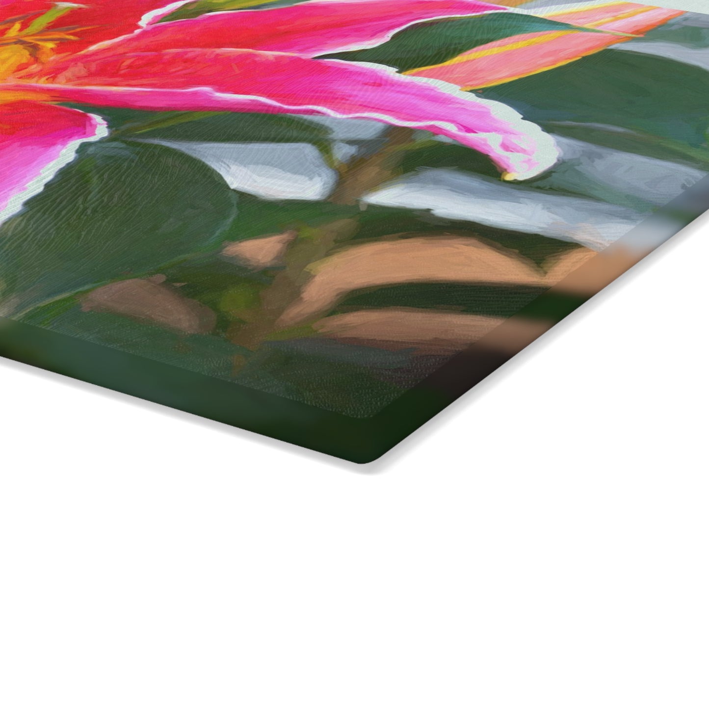 Enjoy Nature Glass Charcuterie Cutting Board with Pink Lily Design