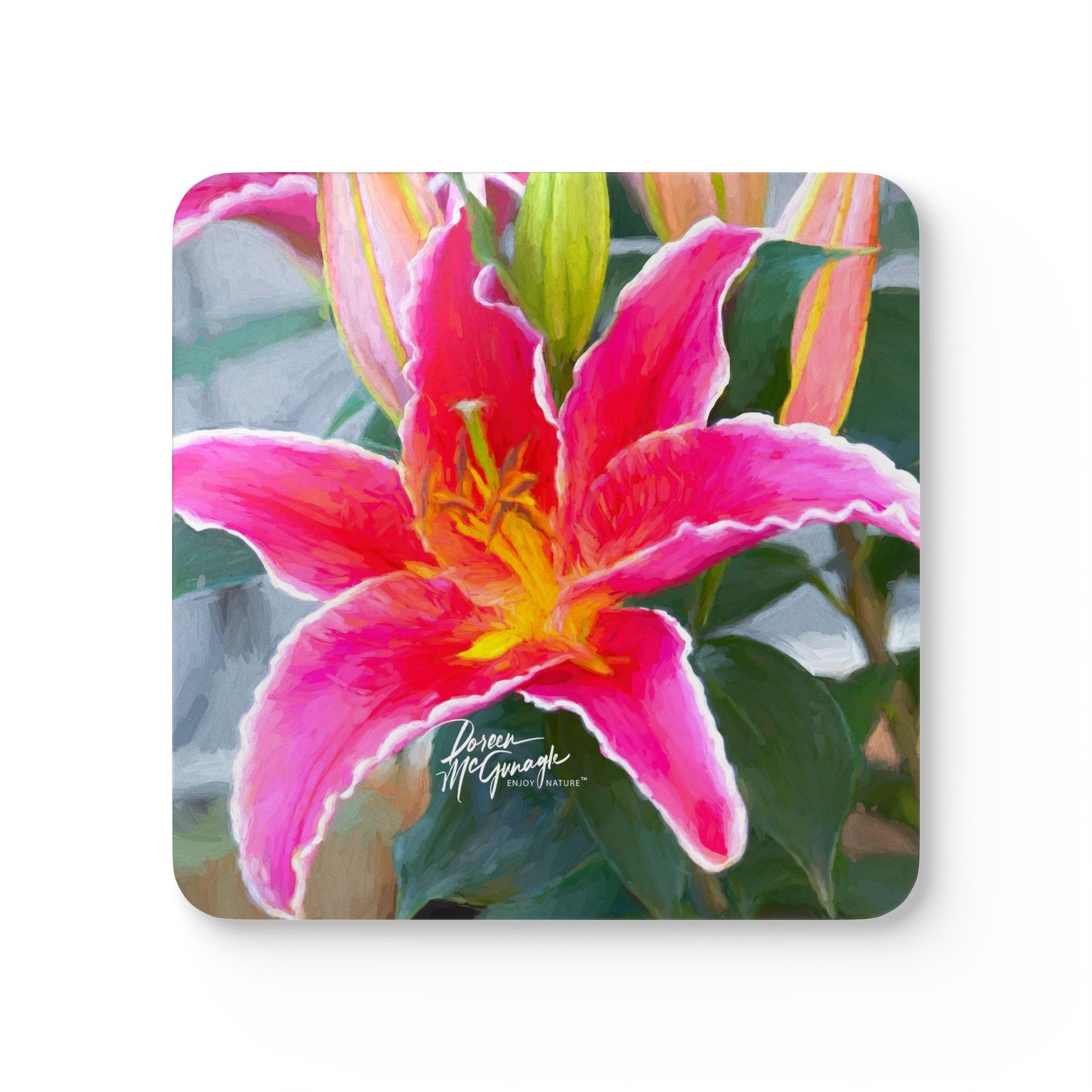 Pink Lily Corkwood Coaster Set (Box of 4)