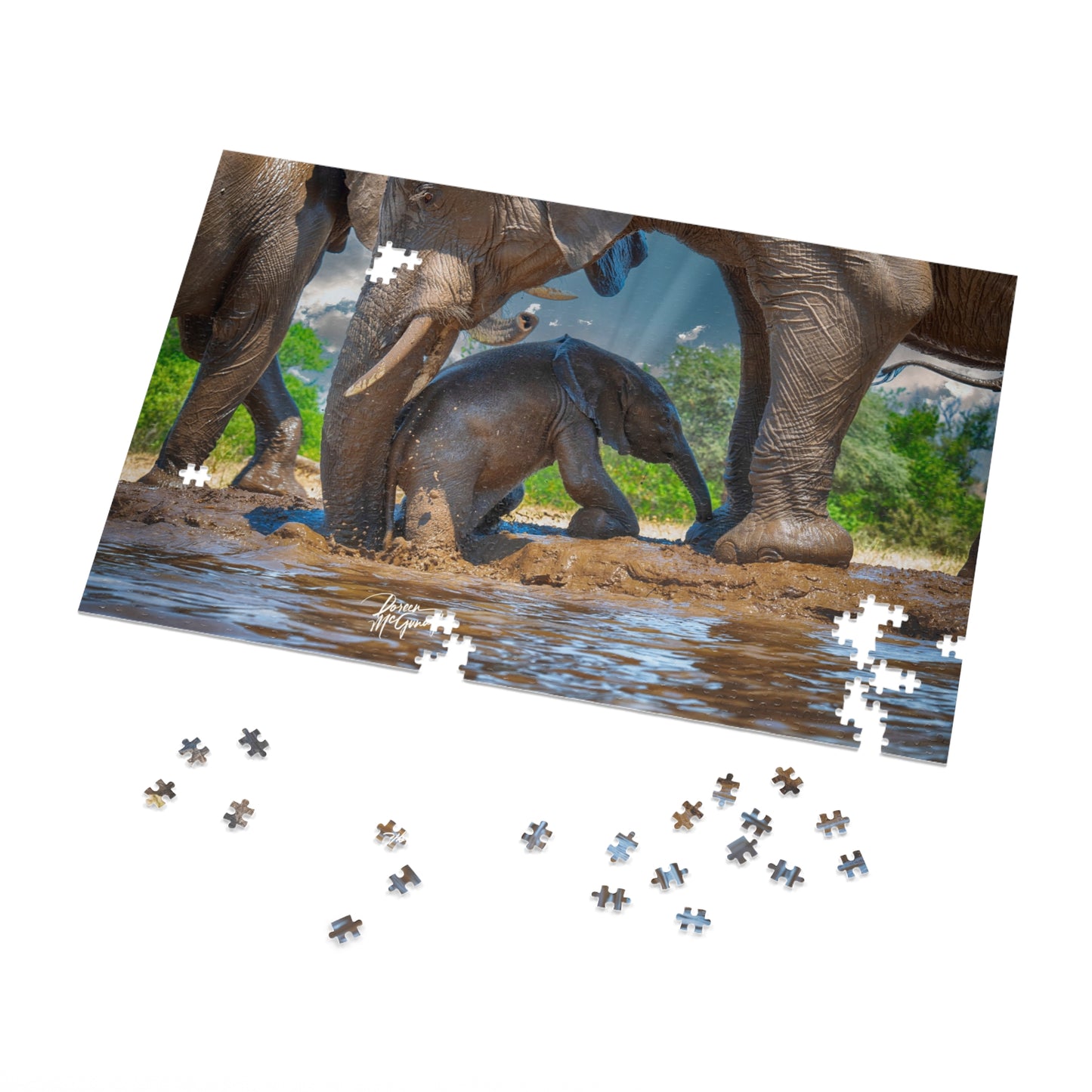 Elephant Baby with Mom Jigsaw Puzzle by Enjoy Nature