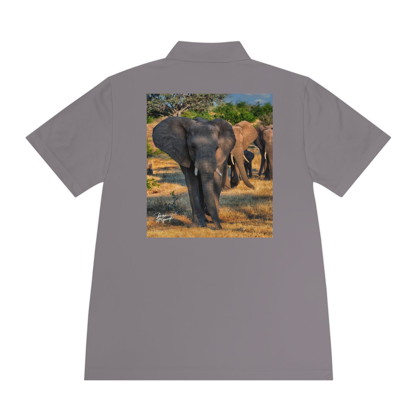 Men's Performance Polo Shirt - Spirited Elephant Herd by Enjoy Nature