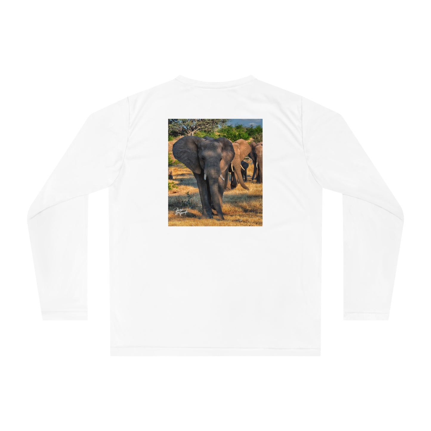 Unisex Long Sleeve Performance Tee - "Elephant Family" by Enjoy Nature