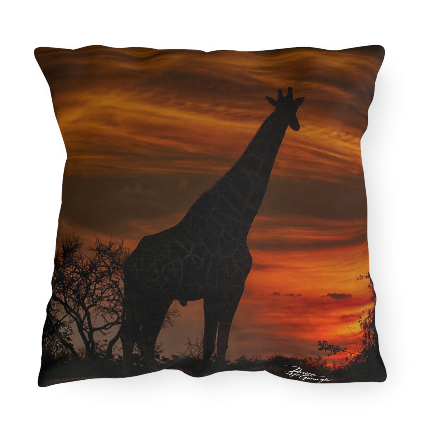 Enjoy Nature Outdoor Pillow with Giraffe Silhouette at Sunset – Artistic, Comfy, and Durable Decorative Accent