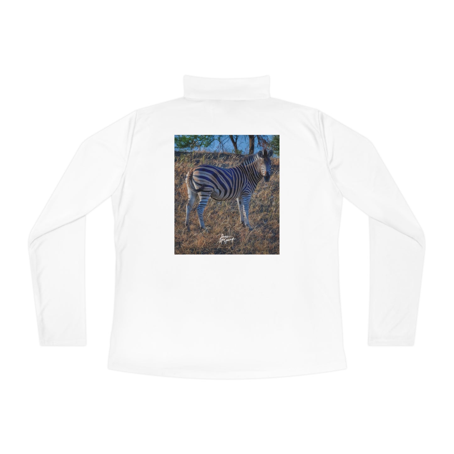 Ladies Quarter-Zip Pullover with Fine Art Image of Baby Zebra by Enjoy Nature