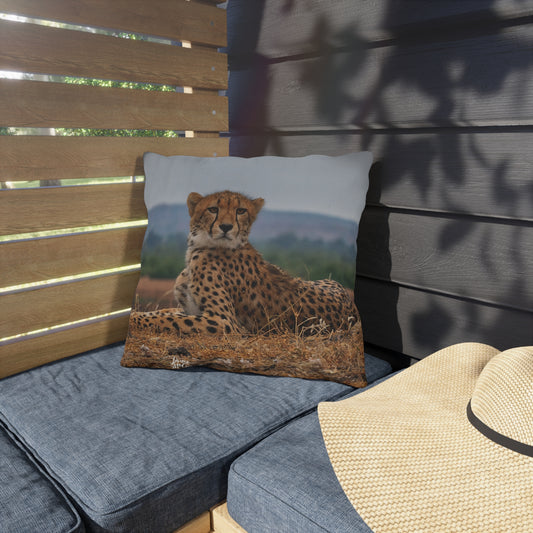 Enjoy Nature Outdoor Pillow with Cheetah Portrait – Artistic, Comfy, and Durable Decorative Accent