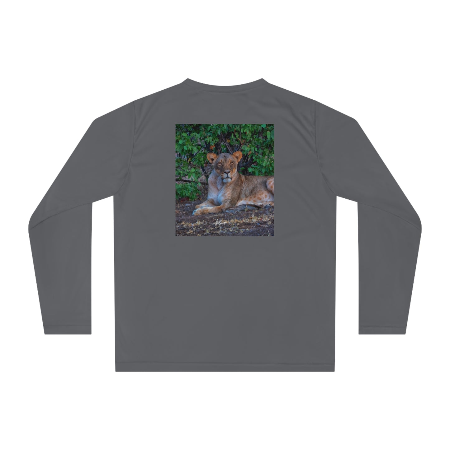 Unisex Long Sleeve Performance Tee - "Dreaming About a Lioness" by Enjoy Nature