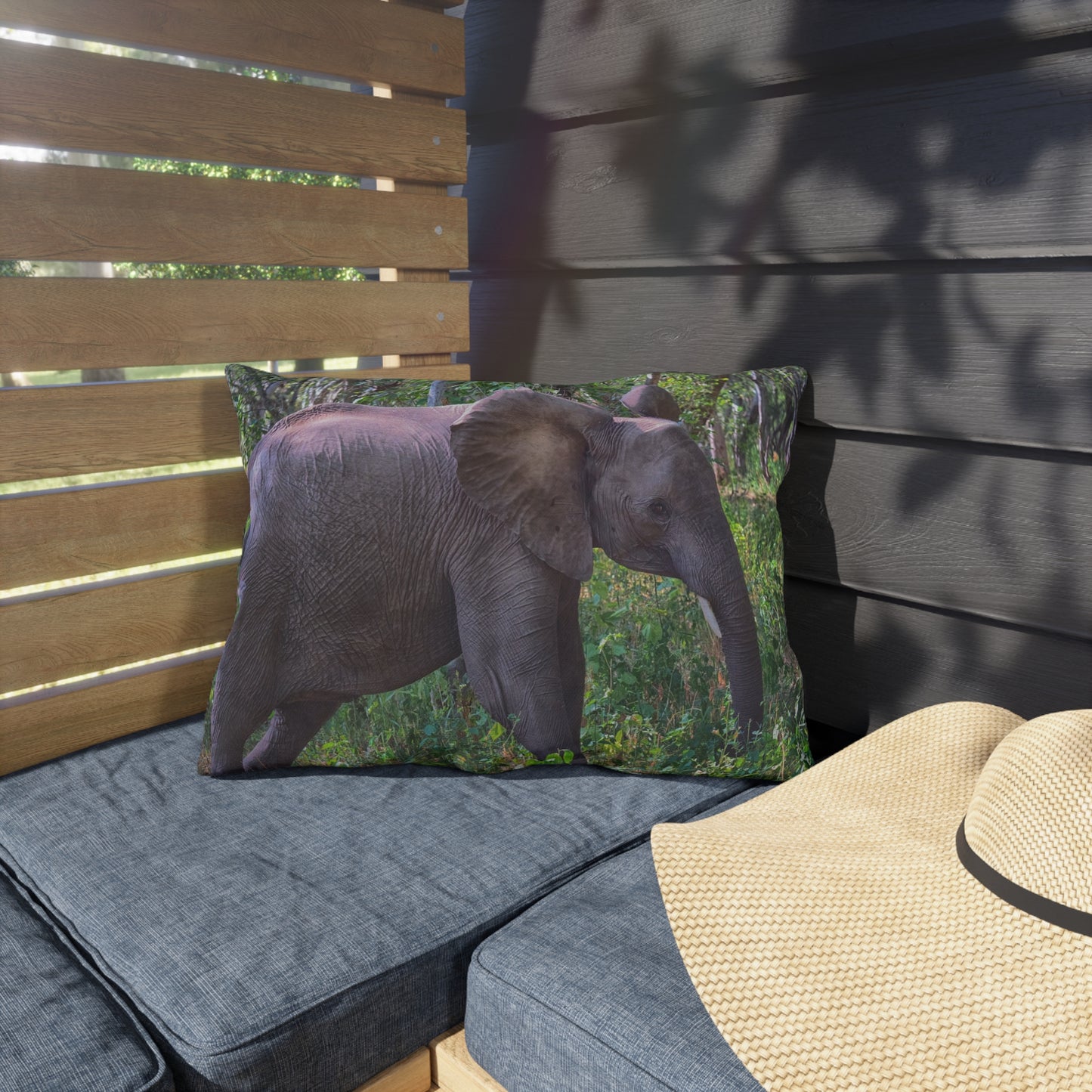 Enjoy Nature Outdoor Pillow with Elephant Baby in Forest – Artistic, Comfy, and Durable Decorative Accent