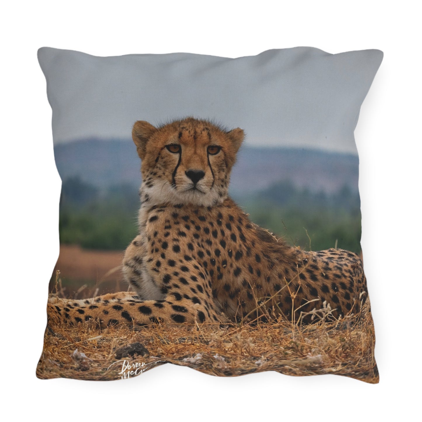 Enjoy Nature Outdoor Pillow with Cheetah Portrait – Artistic, Comfy, and Durable Decorative Accent