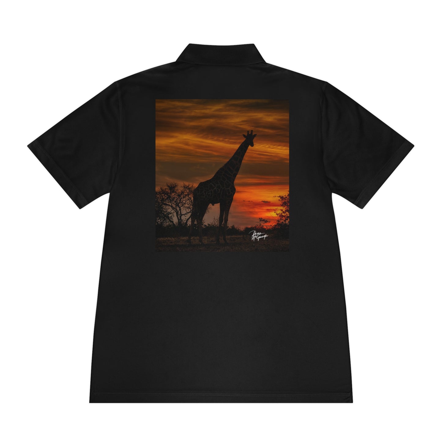 Men's Performance Polo Shirt - Giraffe Silhouette at Sunset by Enjoy Nature