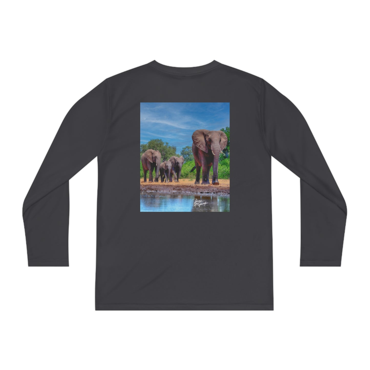 Youth Competitor Long Sleeve Tee with Elephant Family at Watering Hole by Enjoy Nature