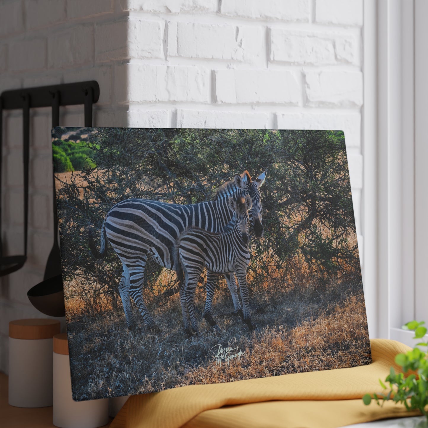 Enjoy Nature Glass Charcuterie Cutting Board with Zebra Stripes Design