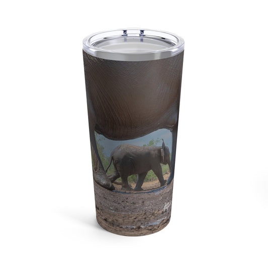 Enjoy Nature Elephant Baby Under Watchful Eye of Mom at Watering Hole 20 oz Travel Tumbler