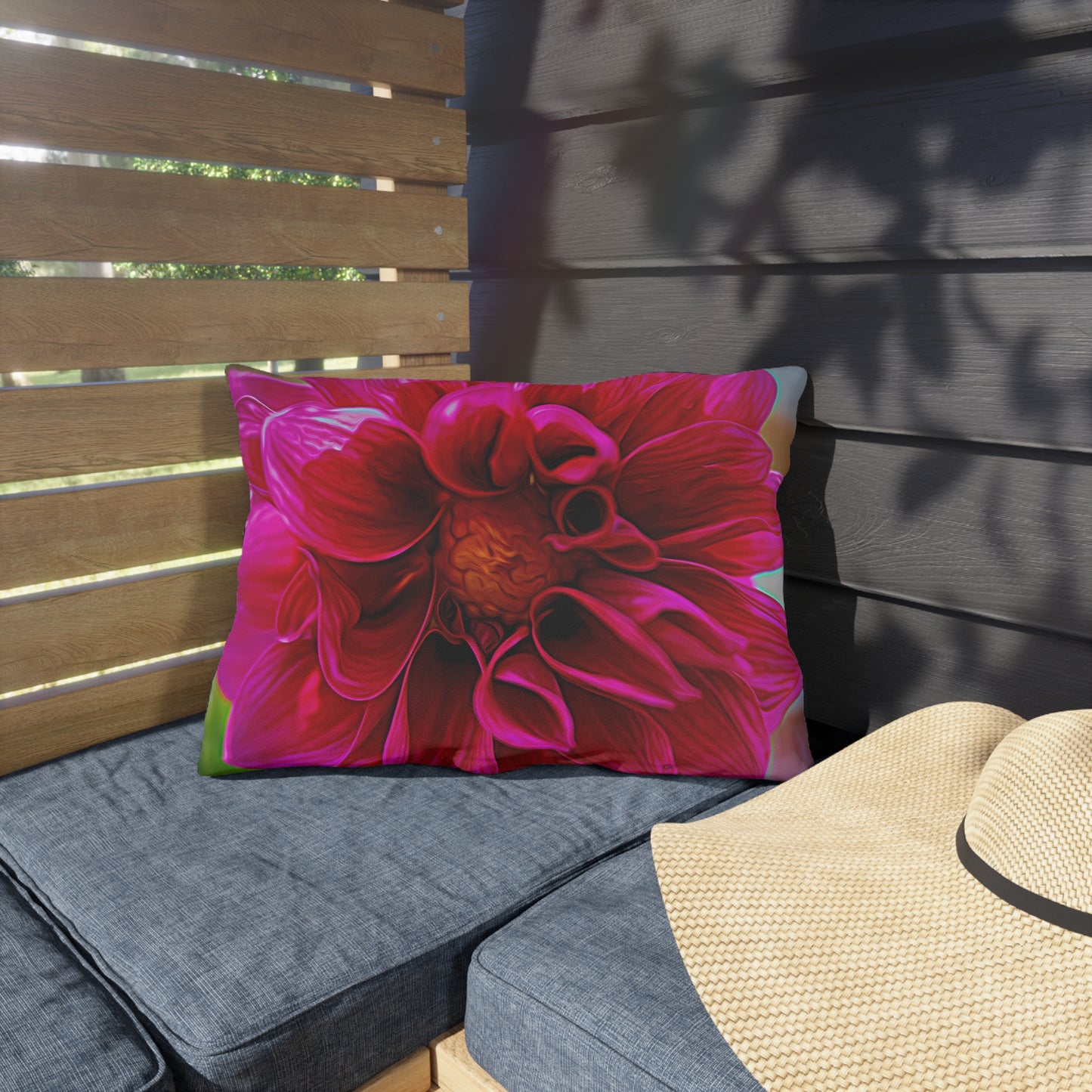 Enjoy Nature Outdoor Pillow with Dahlia Bloom – Artistic, Comfy, and Durable Decorative Accent