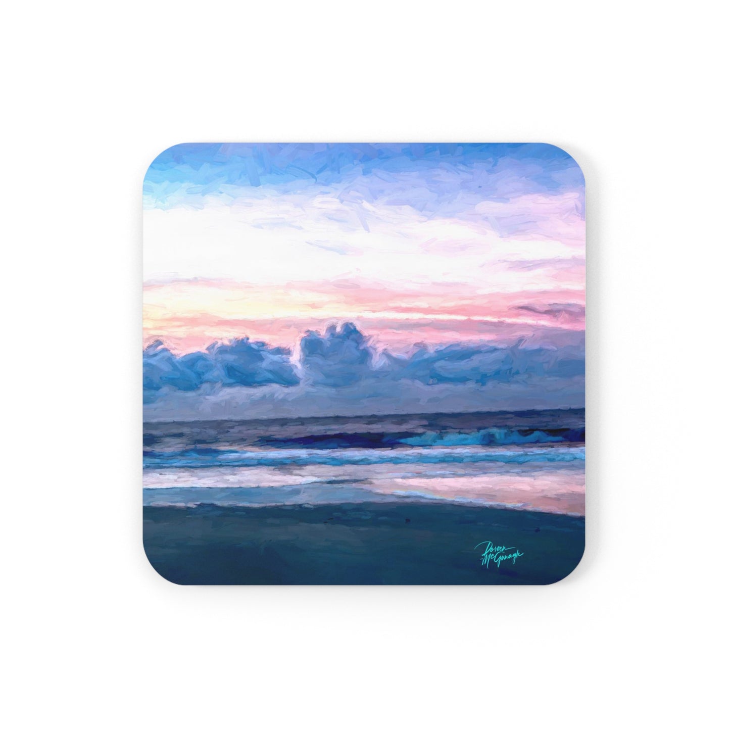 Cotton Candy Sunrise on St. Simon Island Corkwood Coaster Set