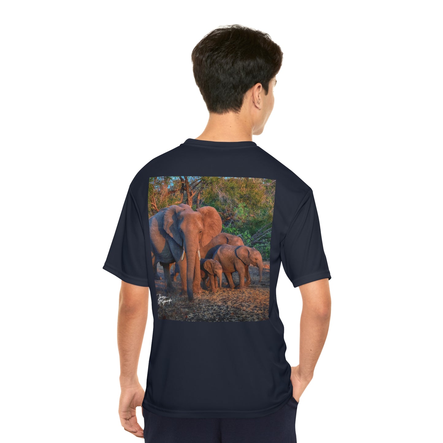 Men's Performance T-Shirt with Fine Art Image of Elephant Family Walking by Enjoy Nature