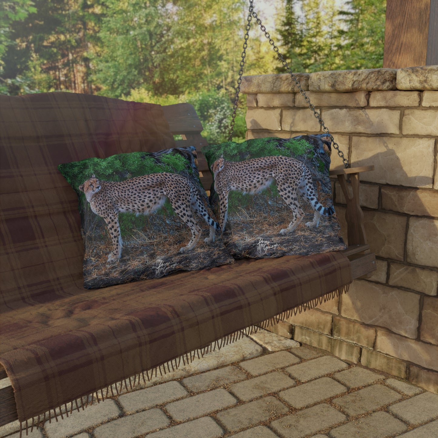 Enjoy Nature Outdoor Pillow with Cheetah Stand – Artistic, Comfy, and Durable Decorative Accent