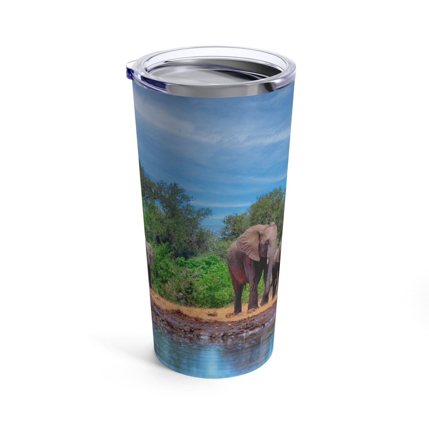 Enjoy Nature Elephant Family at Watering Hole 20 oz Travel Tumbler