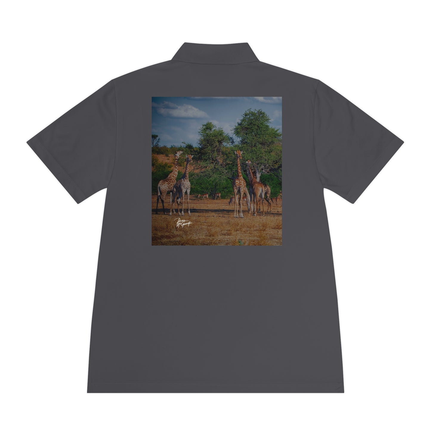 Men's Performance Polo Shirt - Giraffe Family by Enjoy Nature