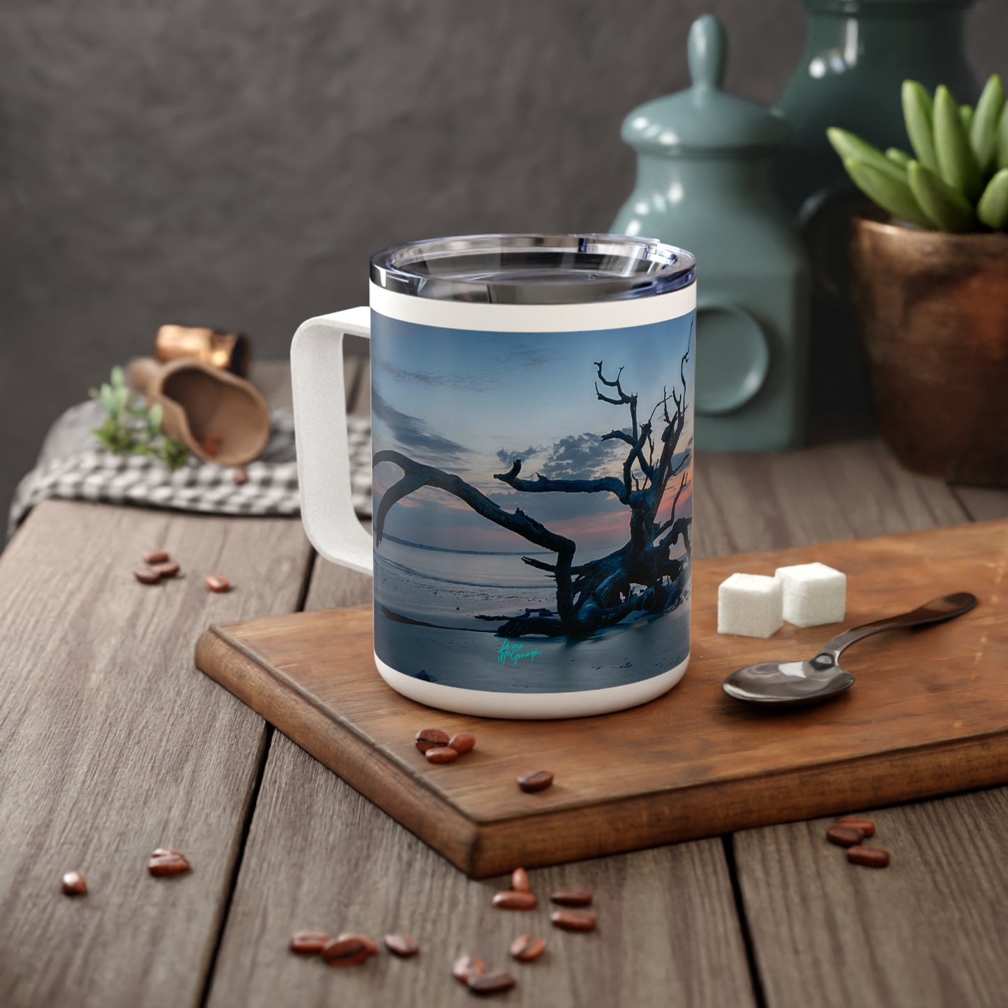 Eco friendly, Coastal Morning Sunrise on Jekyll Island 10 oz Insulated Travel Mug