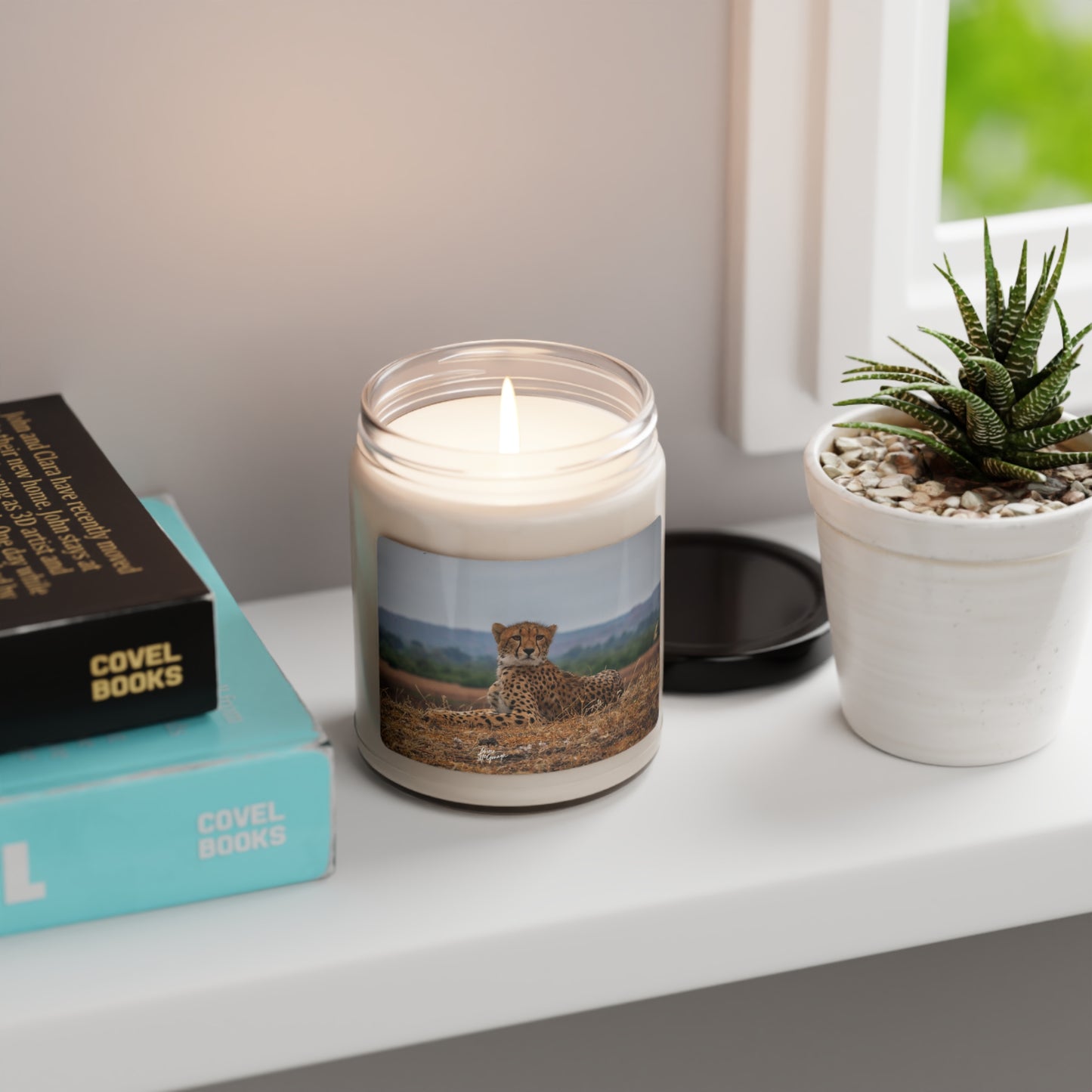 Experience the Pure Essence of Nature with the Cheetah Portrait Scented Soy Candle by Enjoy Nature