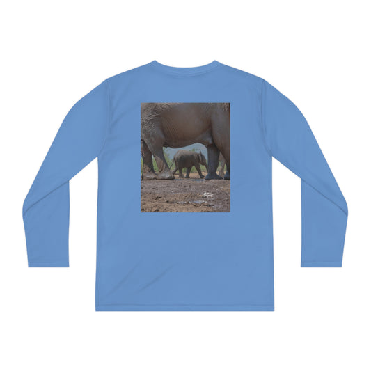 Youth Competitor Long Sleeve Tee with Elephant Baby Under Mom’s Watchful Eye by Enjoy Nature