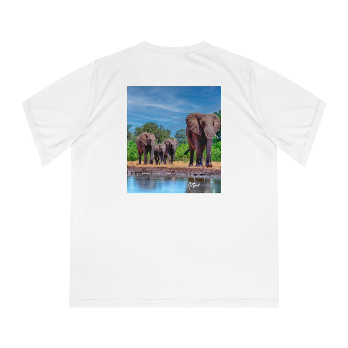 Women's Performance V-Neck T-Shirt - Elephant Family at Watering Hole by Enjoy Nature