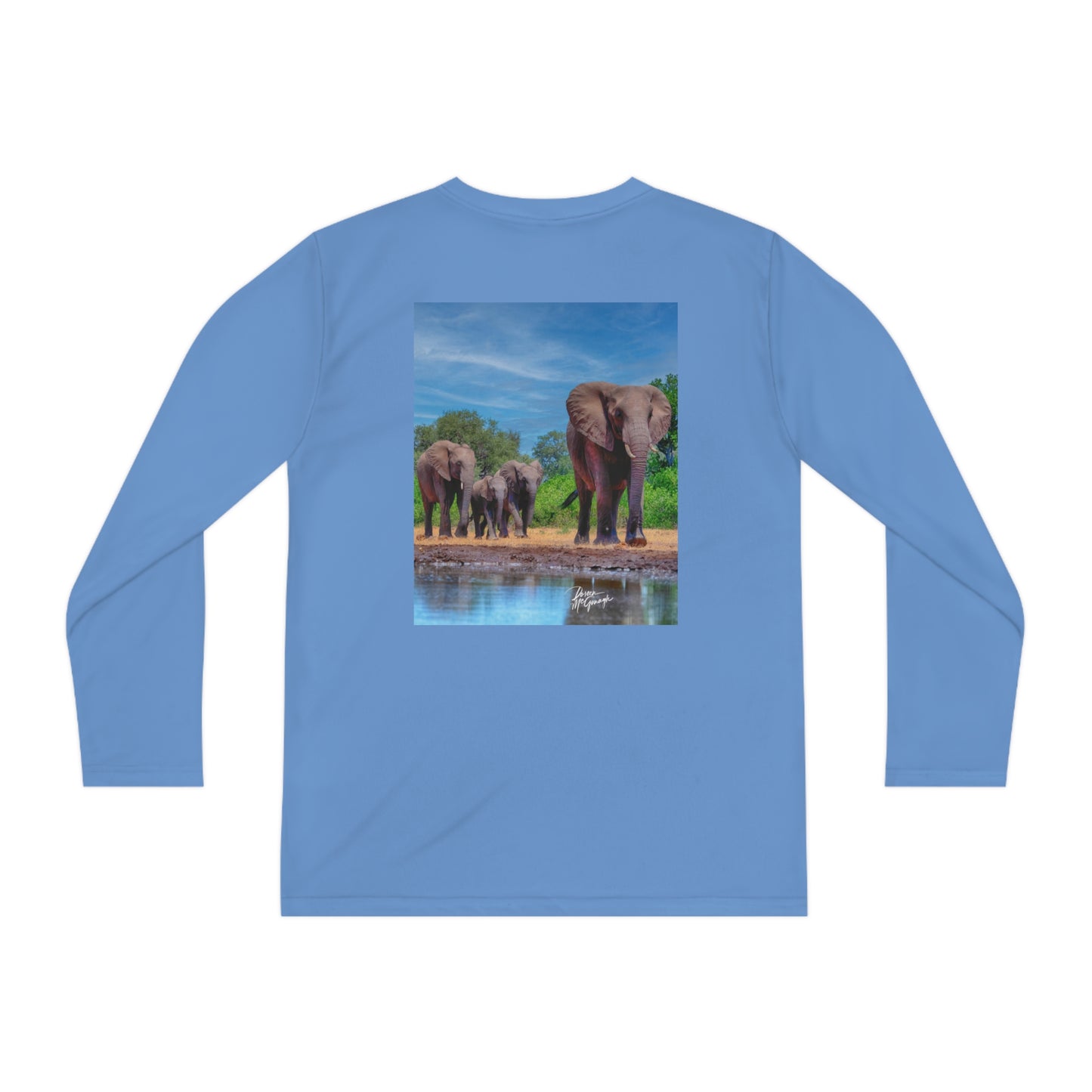 Youth Competitor Long Sleeve Tee with Elephant Family at Watering Hole by Enjoy Nature