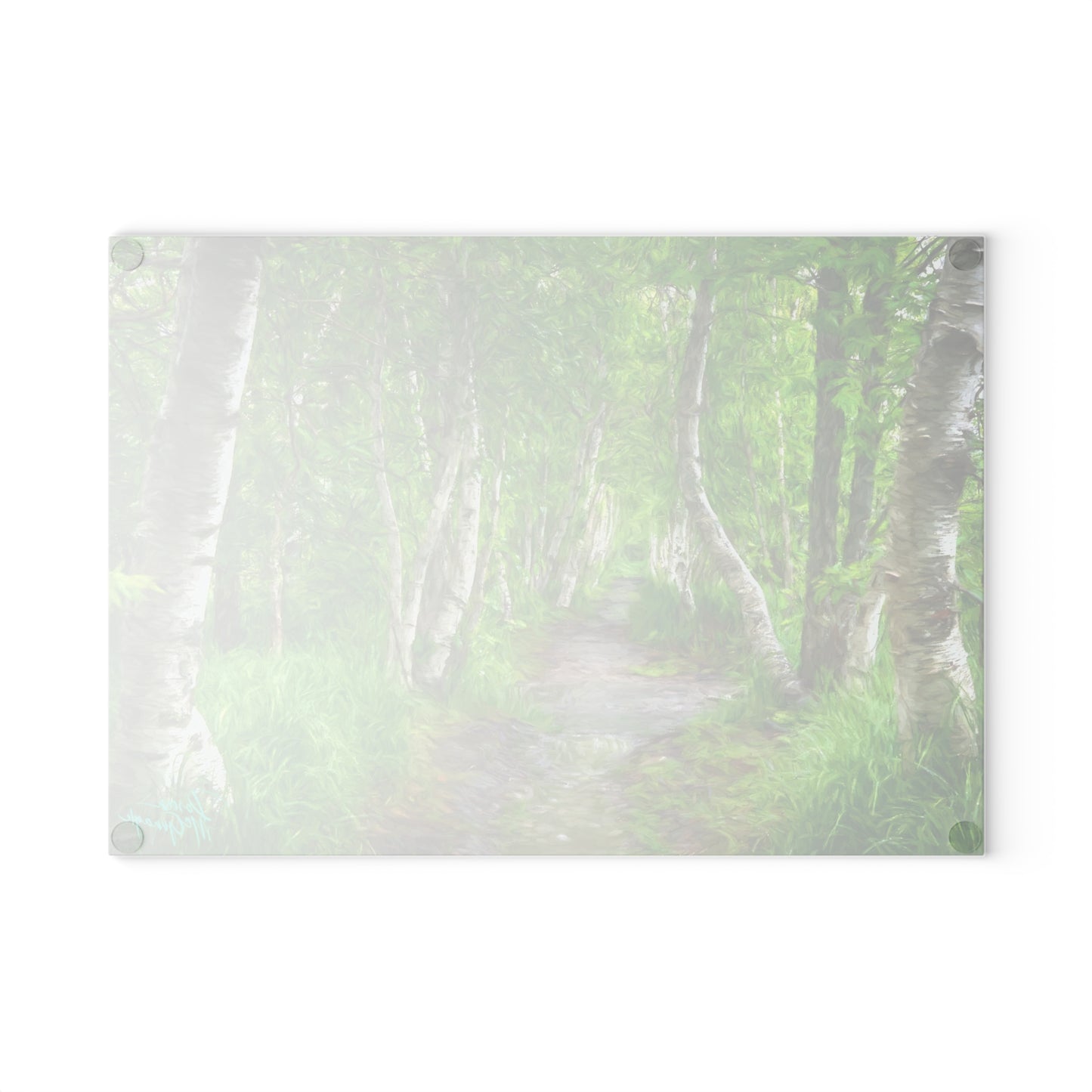 Artistic Magical Birch Forest Glass Cutting Board with Nature-Inspired Design