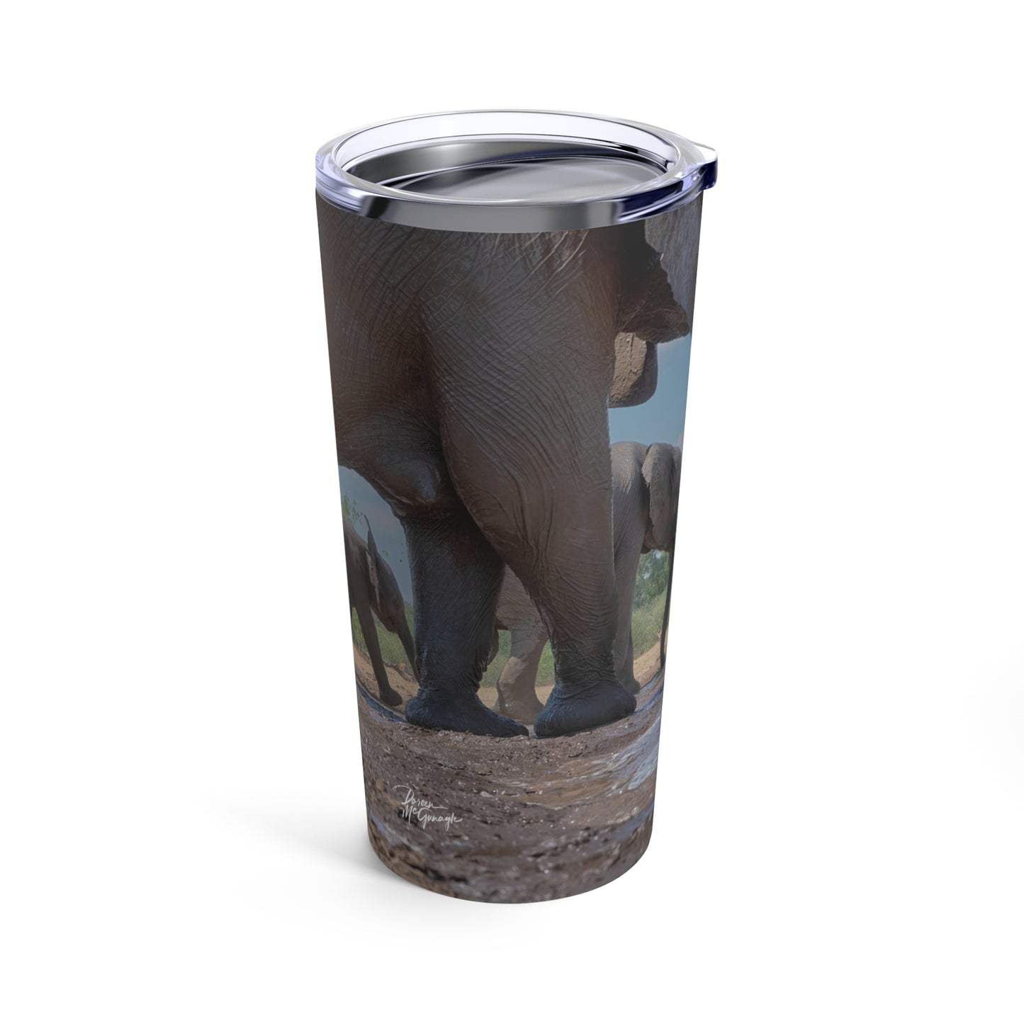 Enjoy Nature Elephant Baby Under Watchful Eye of Mom at Watering Hole 20 oz Travel Tumbler