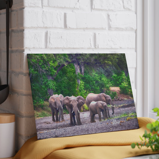 Enjoy Nature Glass Charcuterie Cutting Board with Elephant Family Design