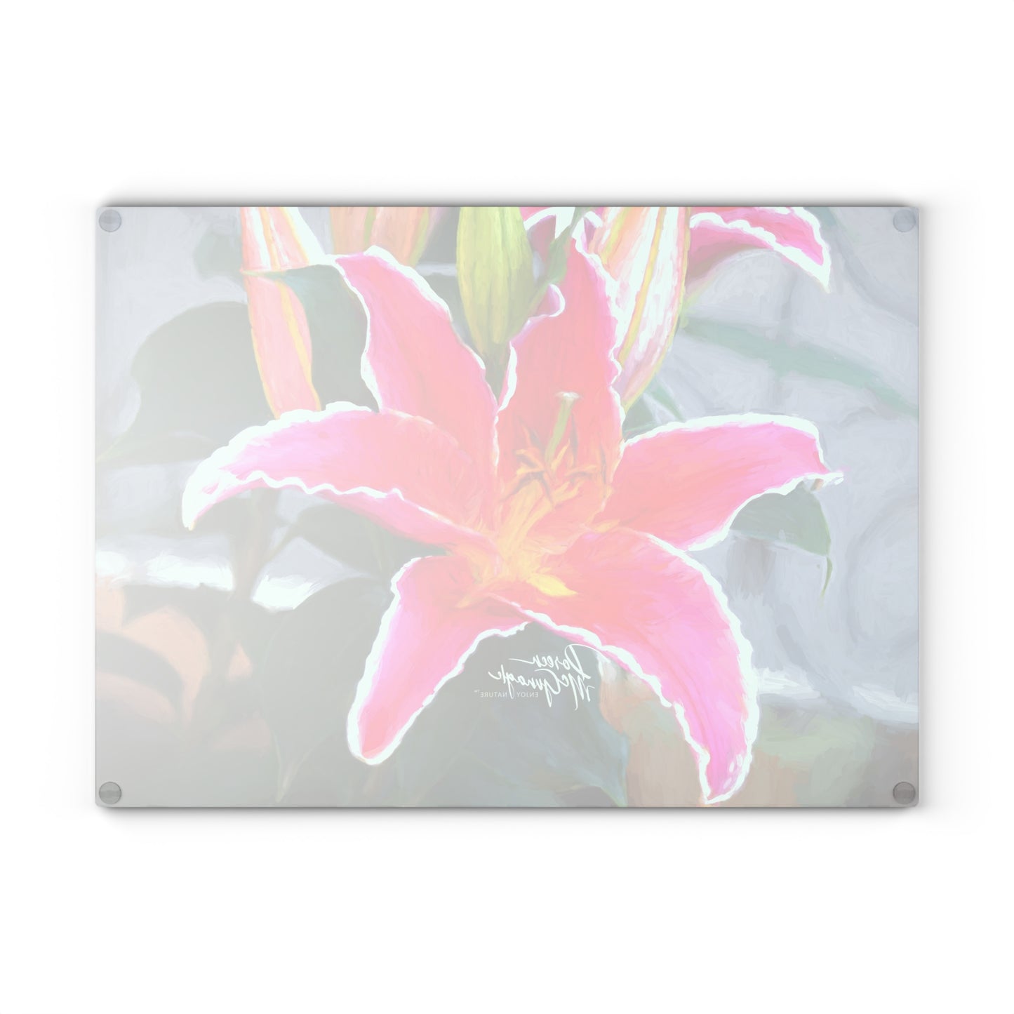 Enjoy Nature Glass Charcuterie Cutting Board with Pink Lily Design