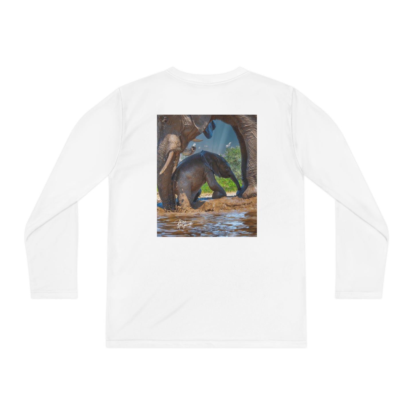 Youth Competitor Long Sleeve Tee with Elephant Baby with Mom's Gentle Touch by Enjoy Nature