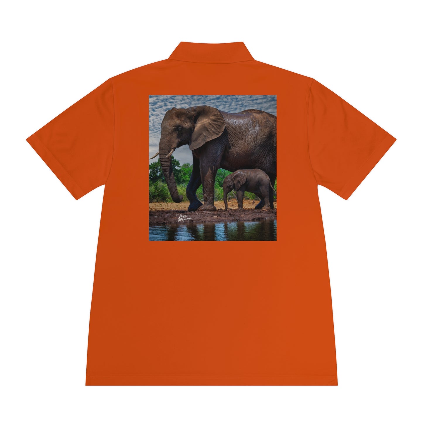 Men's Performance Polo Shirt - Mom with Elephant Baby by Enjoy Nature