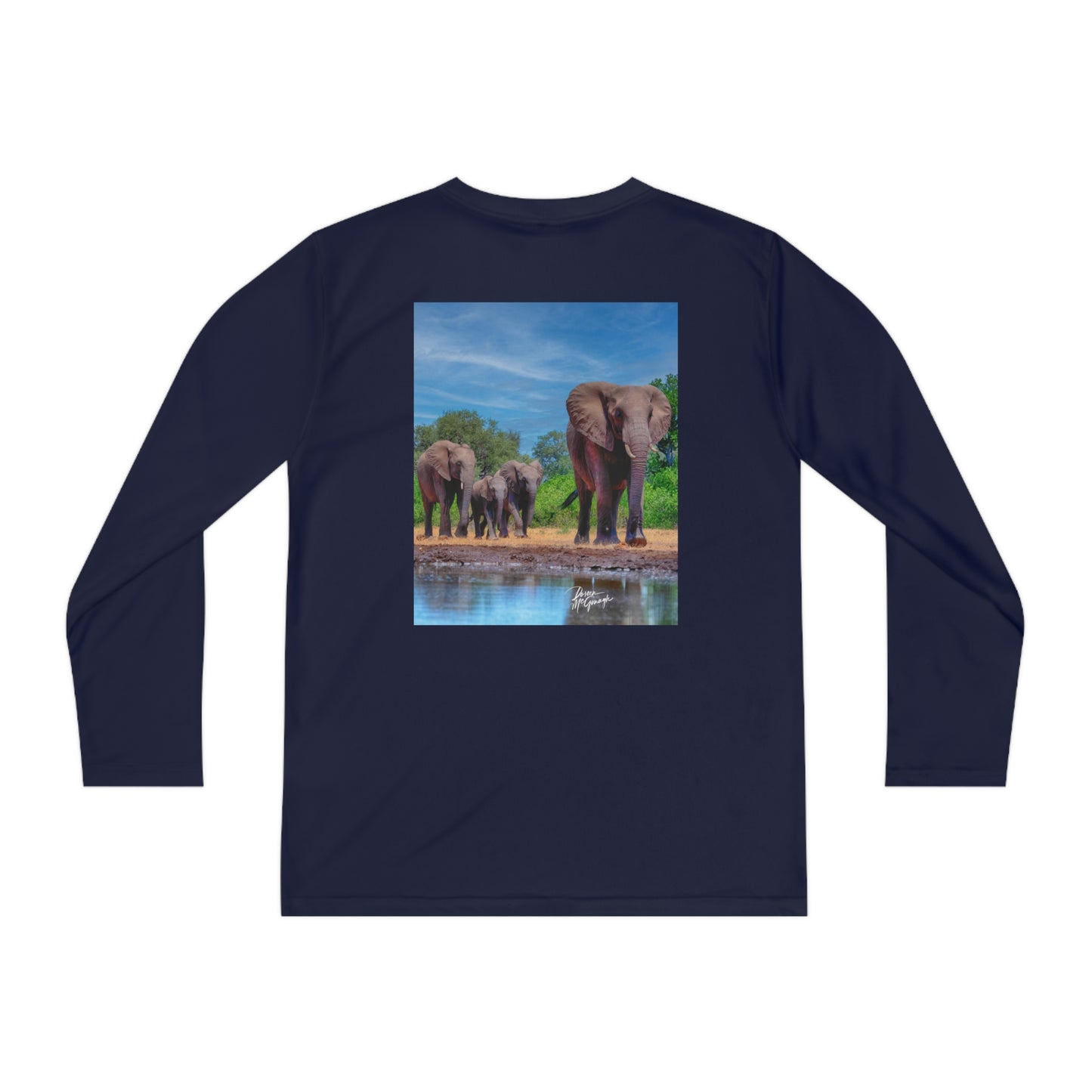 Youth Competitor Long Sleeve Tee with Elephant Family at Watering Hole by Enjoy Nature