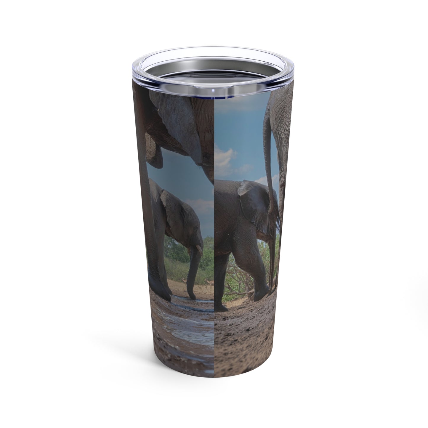 Enjoy Nature Elephant Baby Under Watchful Eye of Mom at Watering Hole 20 oz Travel Tumbler