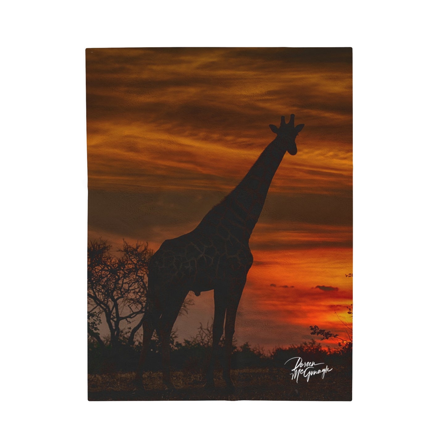 Velveteen Plush Blanket with Giraffe Silhouette at Sunset by Enjoy Nature