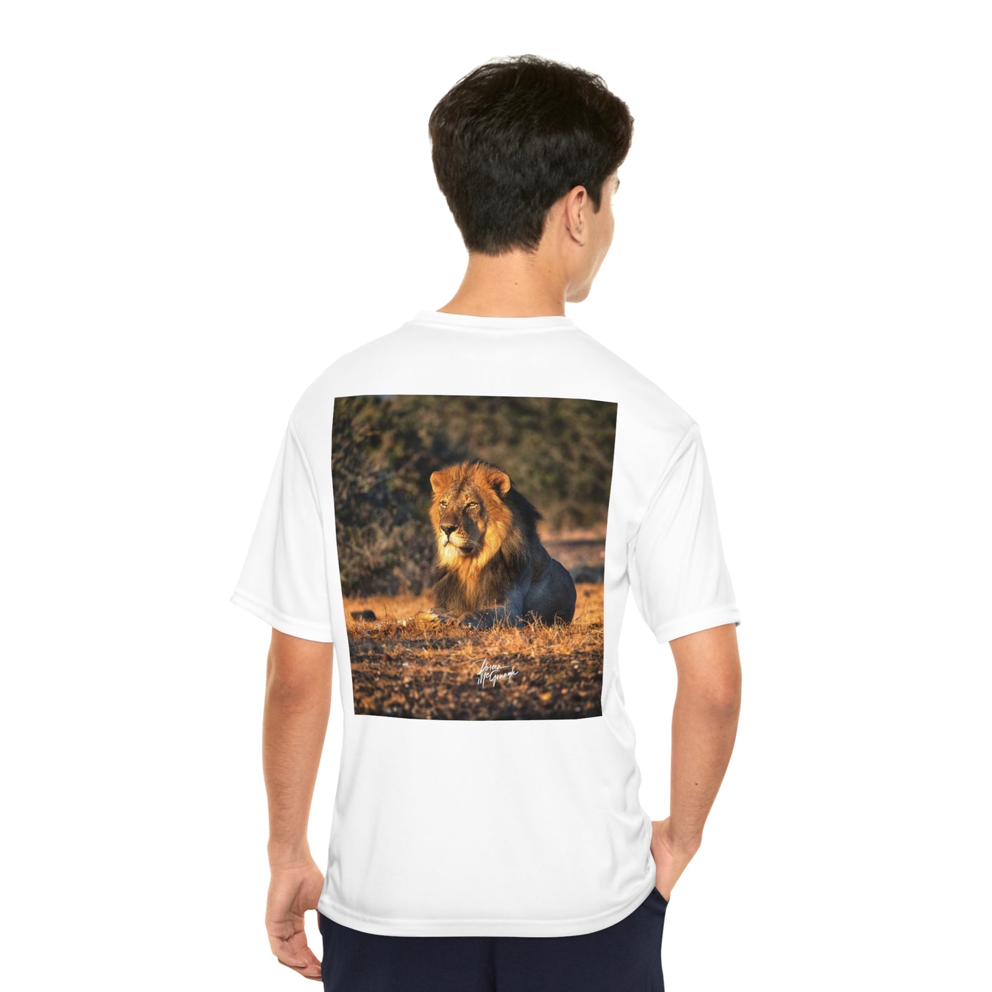 Men's Performance T-Shirt with Fine Art Image of Lion King of the Jungle by Enjoy Nature