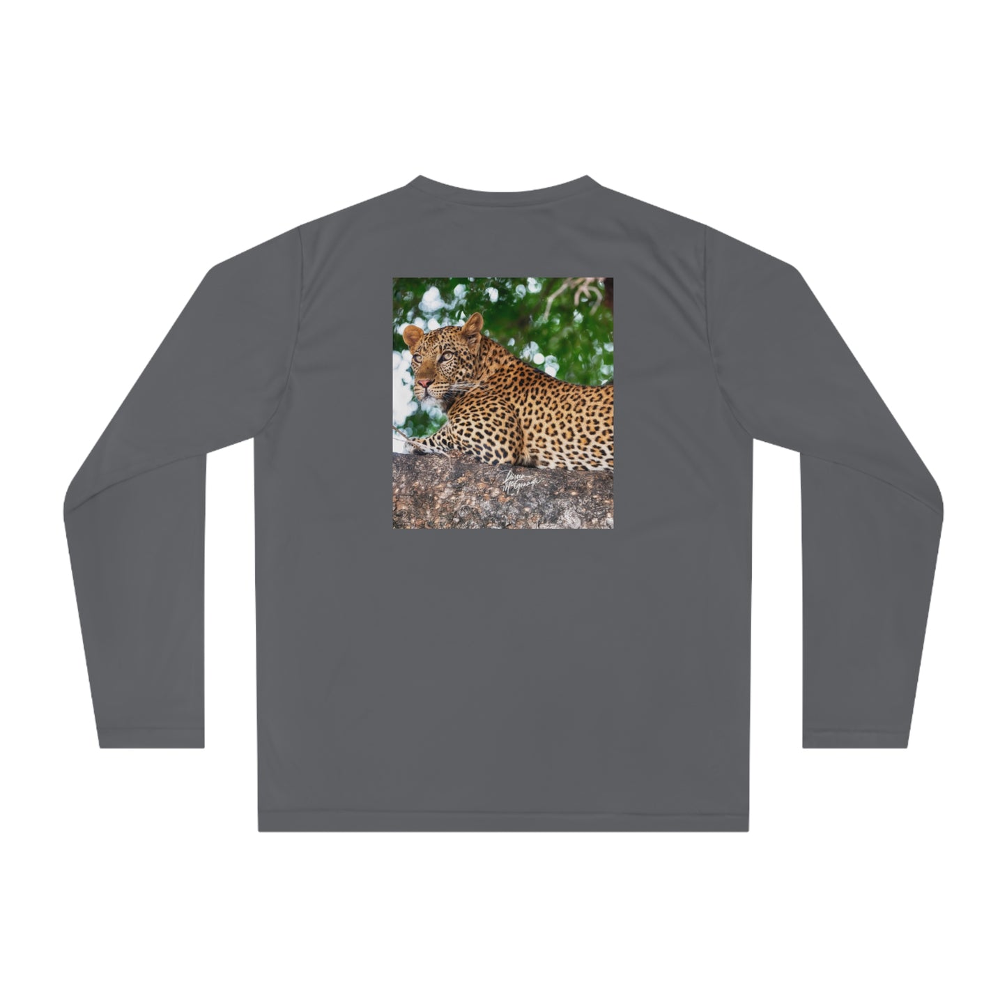 Unisex Long Sleeve Performance Tee - "Leopard in Tree" by Enjoy Nature