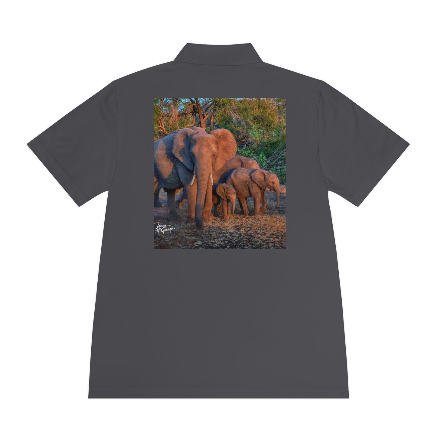 Men's Performance Polo Shirt - Elephant Family Walking by Enjoy Nature