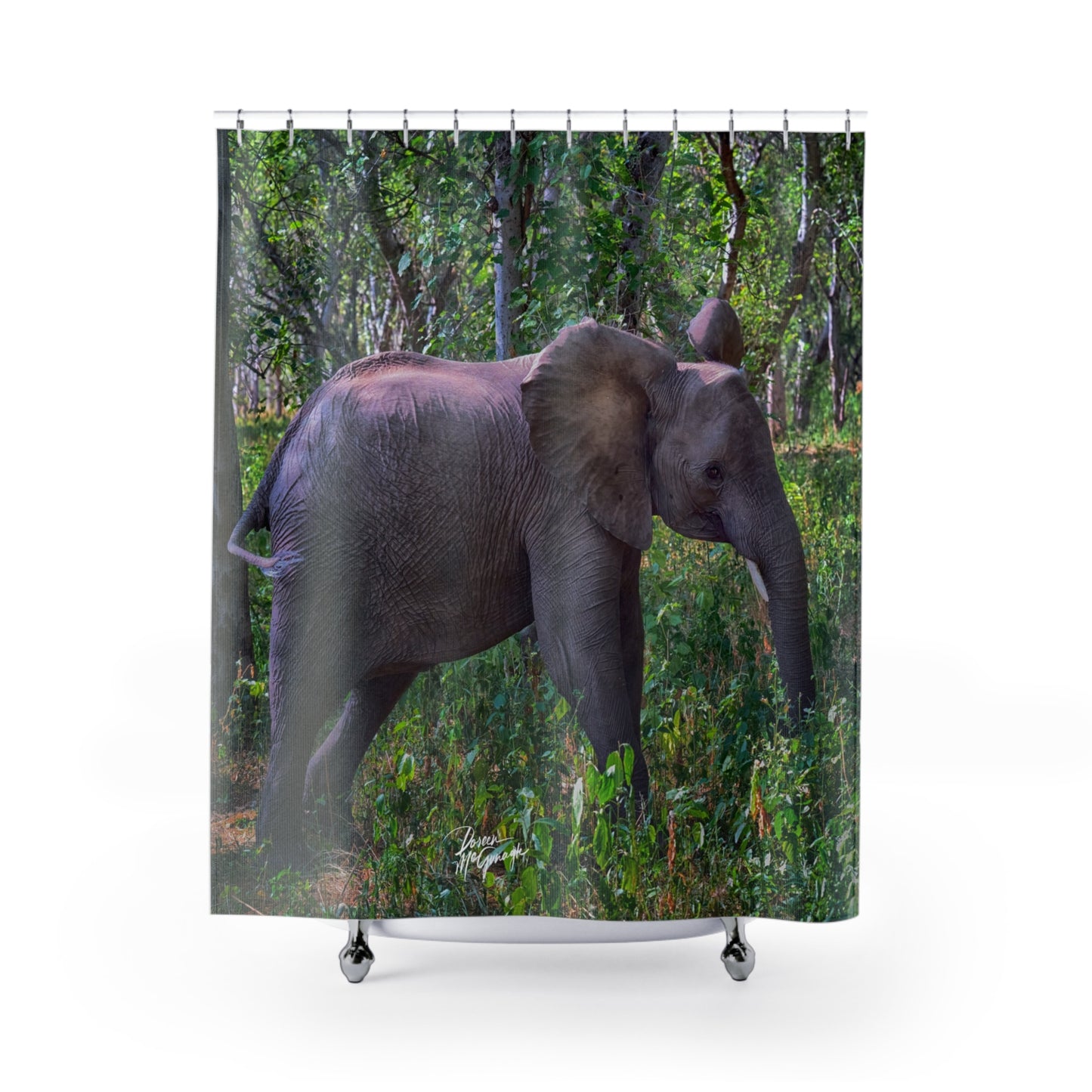 Baby Elephant Walk Shower Curtain | Playful & Earthy Wildlife Decor by Enjoy Nature