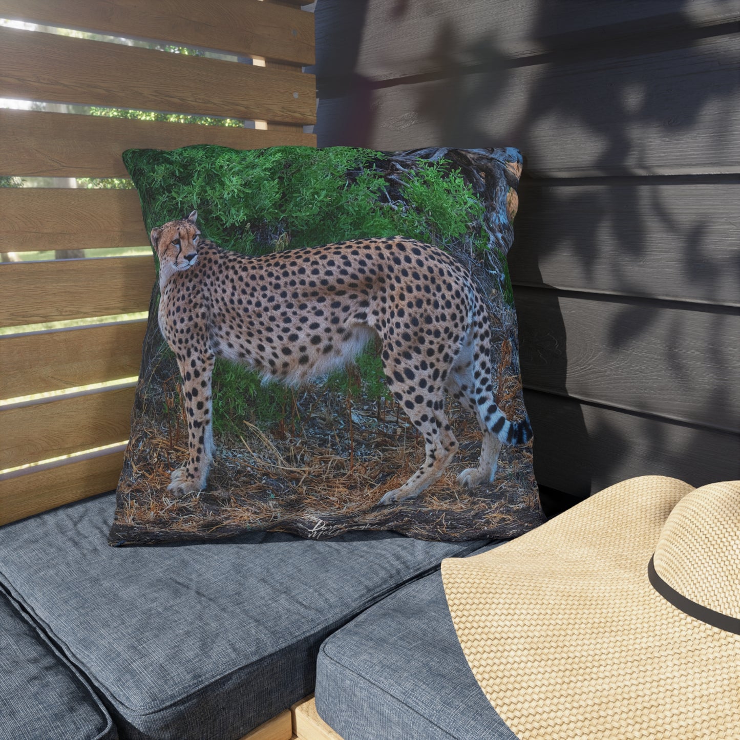 Enjoy Nature Outdoor Pillow with Cheetah Stand – Artistic, Comfy, and Durable Decorative Accent